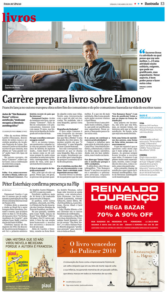 Emmanuel Carrère, Folha de Sao Paulo, 2011